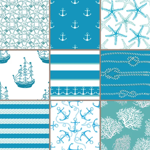 Vector set. Seamless pattern with marine elements. — Wektor stockowy