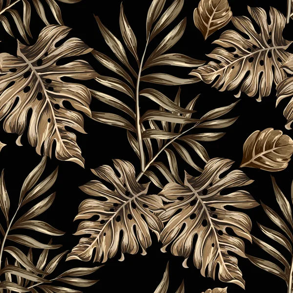 Patrón sin costuras de hojas de oro y flores — Vector de stock