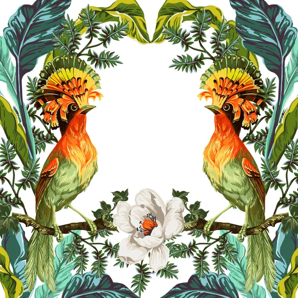 エキゾチックな花と鳥の楽園 — ストックベクタ