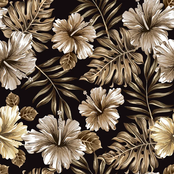 Altın yaprak ve çiçek seamless modeli — Stok Vektör