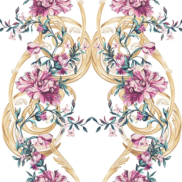 Barocco seamless modeli ile dekoratif çiçek — Stok Vektör