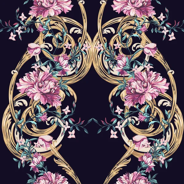 Karanlık bir arka plan üzerinde barocco desenli dekoratif çiçek — Stok Vektör