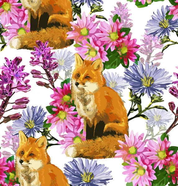 Vzorek se lišky a květiny — Stockový vektor