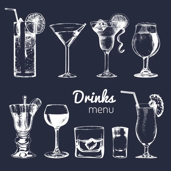 Set van alcoholische dranken en cocktails — Stockvector