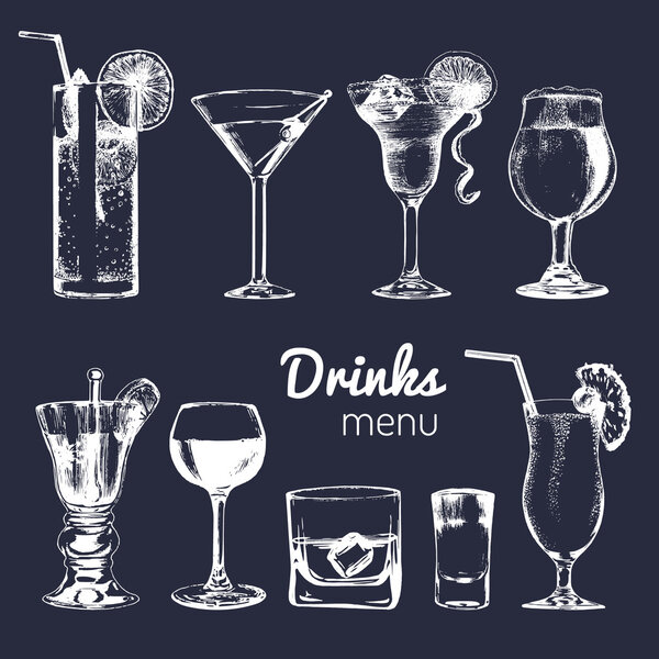 set of alcoholic drinks and cocktails