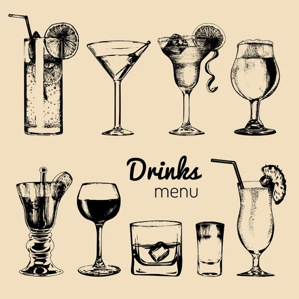 Ensemble de boissons alcoolisées et cocktails — Image vectorielle