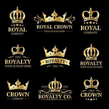 Crowns vintage monograms set clipart
