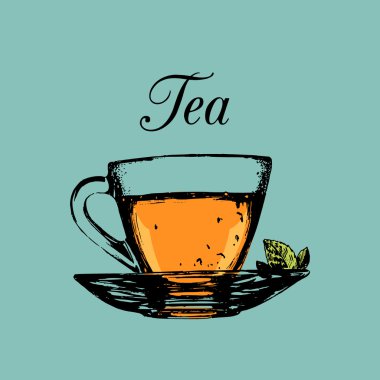 sketch of tea in transparent cup