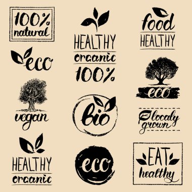 healthy eat retro logos set