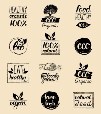 healthy eat retro logos set