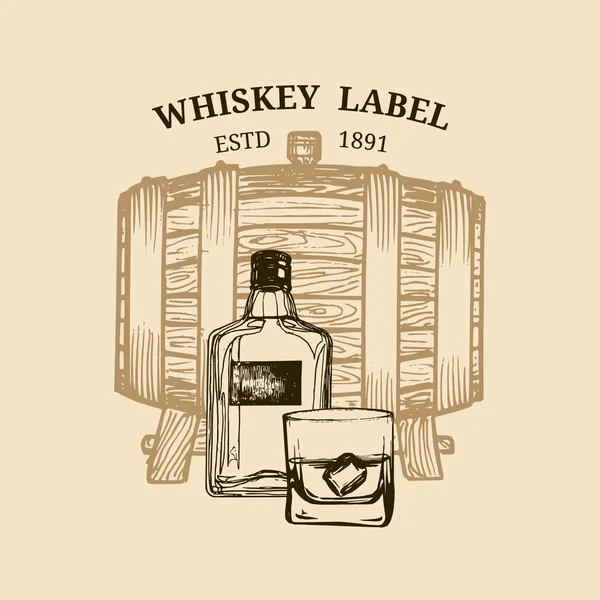Whiskey label with wooden barrel — 스톡 벡터