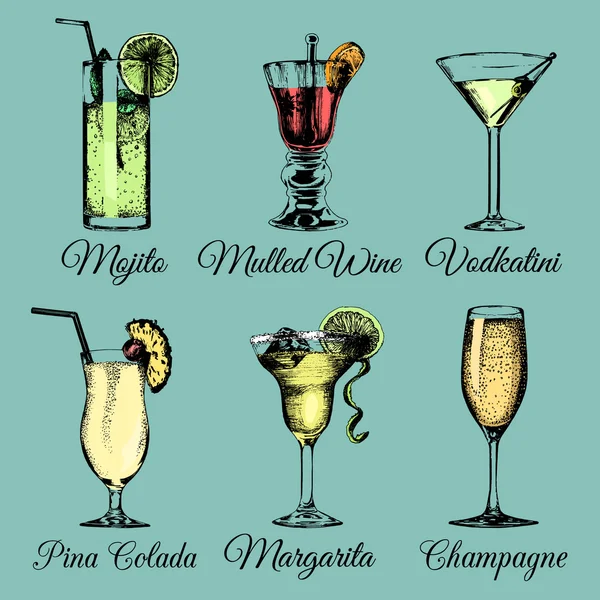 Aantal cocktails en drankjes — Stockvector