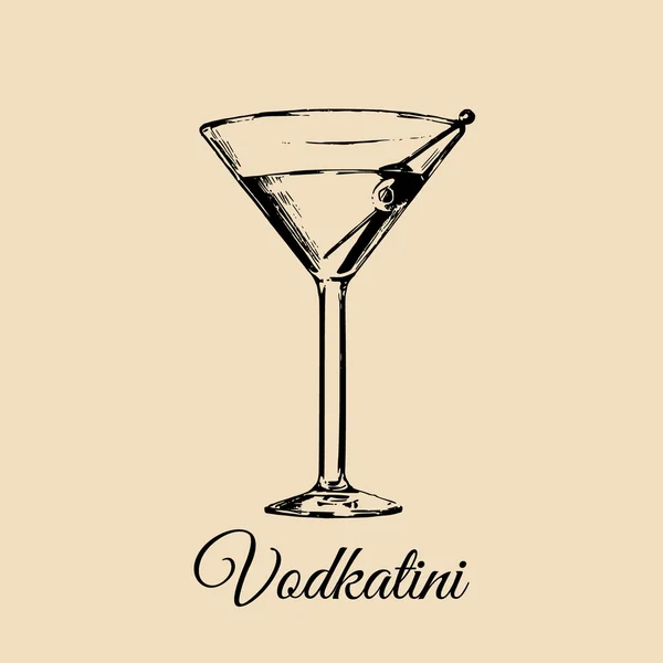 Boceto de vaso de vodkatini con oliva — Archivo Imágenes Vectoriales