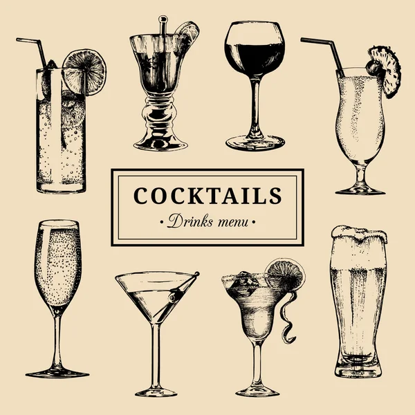 Set van alcoholische dranken en cocktails — Stockvector