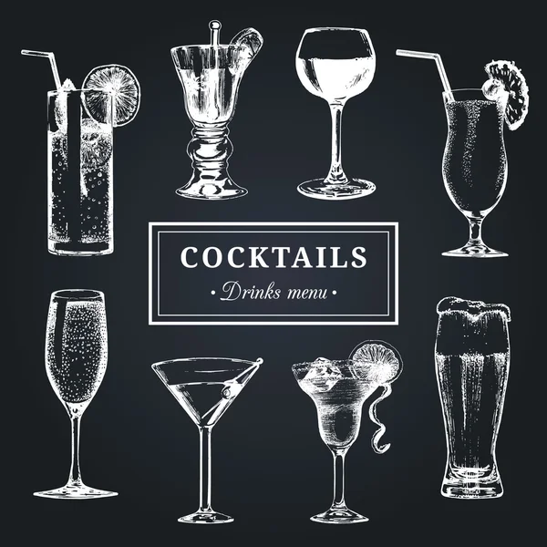 Ensemble de boissons alcoolisées et cocktails — Image vectorielle