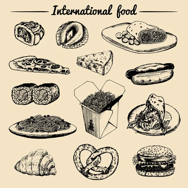 Menú internacional de alimentos — Vector de stock