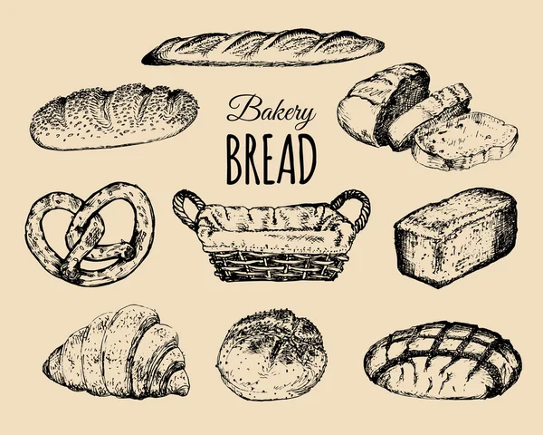Padaria e esboços de pão —  Vetores de Stock