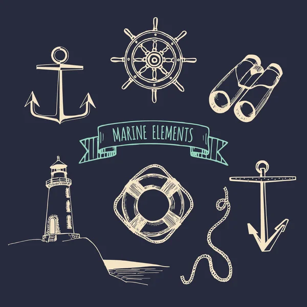 Vintage nautical adventures set — Stok Vektör