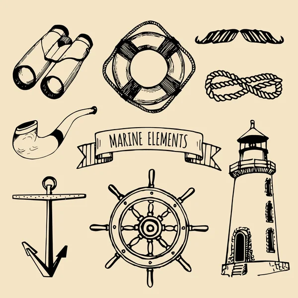 Vintage nautical adventures set — Stok Vektör