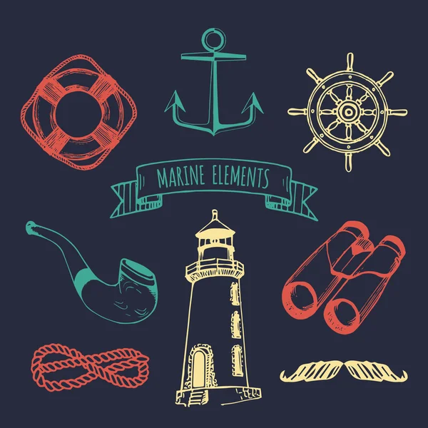 Vintage nautical adventures set — Stok Vektör