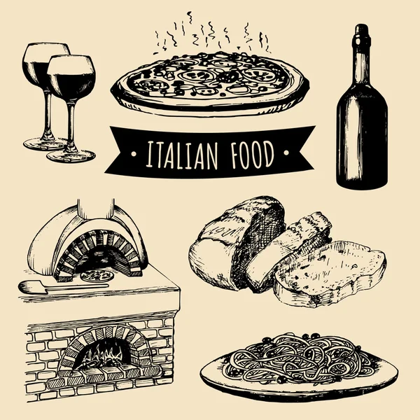 İtalyan yemek seti — Stok Vektör