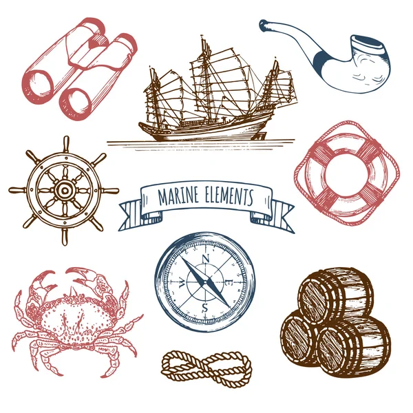 Vintage nautical adventures set — Stock vektor