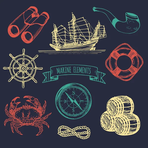 Vintage nautical adventures set — Stock Vector