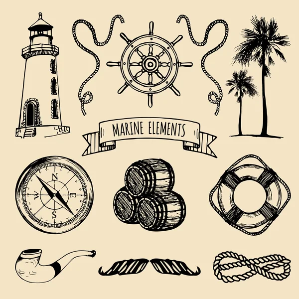 Vintage nautical adventures set — 스톡 벡터