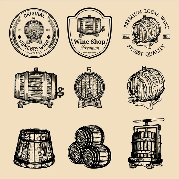 Wooden barrels set — Stock Vector