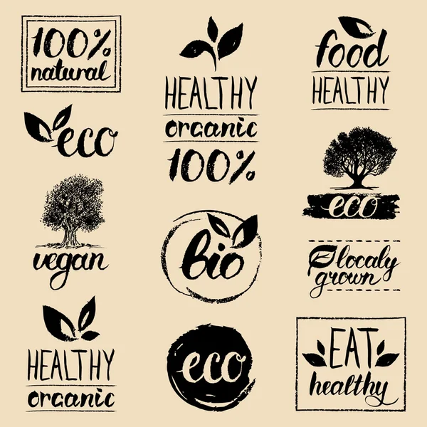 Healthy eat retro logos set — Stockvector