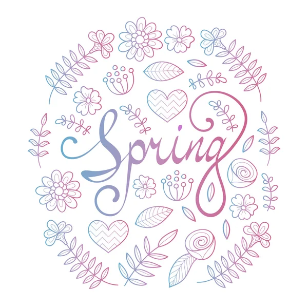 Frühling Schriftzug im floralen Muster — Stockvektor