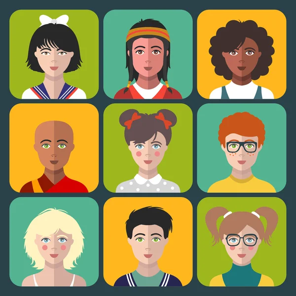 Kids portraits icons — Stock Vector