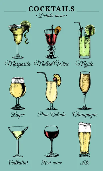 Набір алкогольних напоїв і коктейлів — стоковий вектор