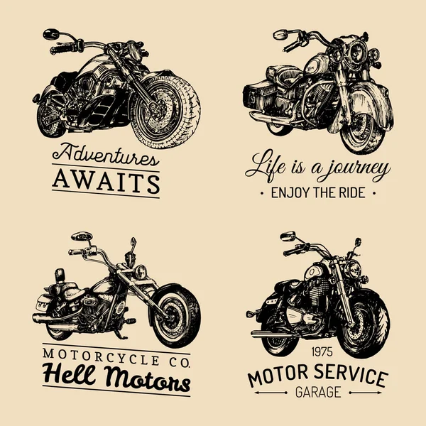 Choppers and motorcycles logos set — Stock Vector