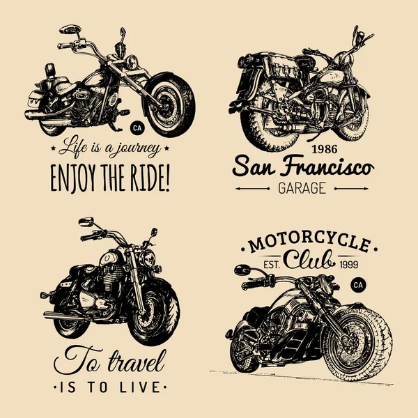 Choppers y motocicletas logos conjunto — Archivo Imágenes Vectoriales