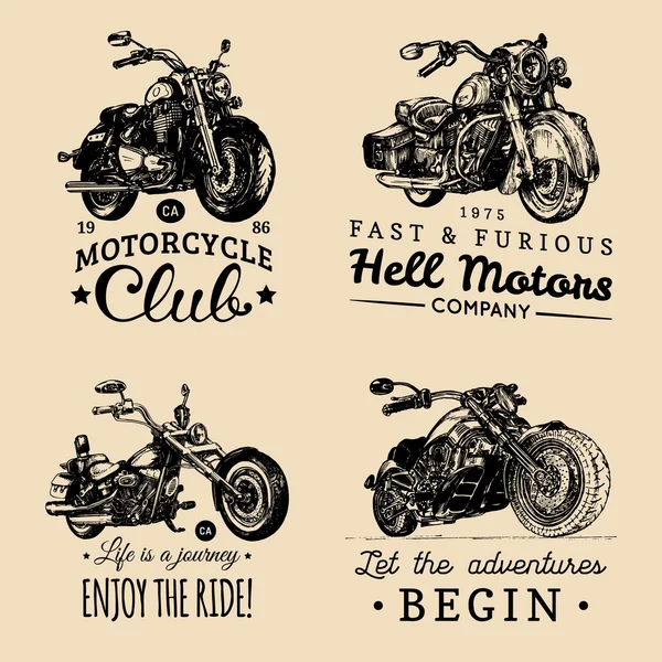 Choppers and motorcycles logos set — Stock Vector