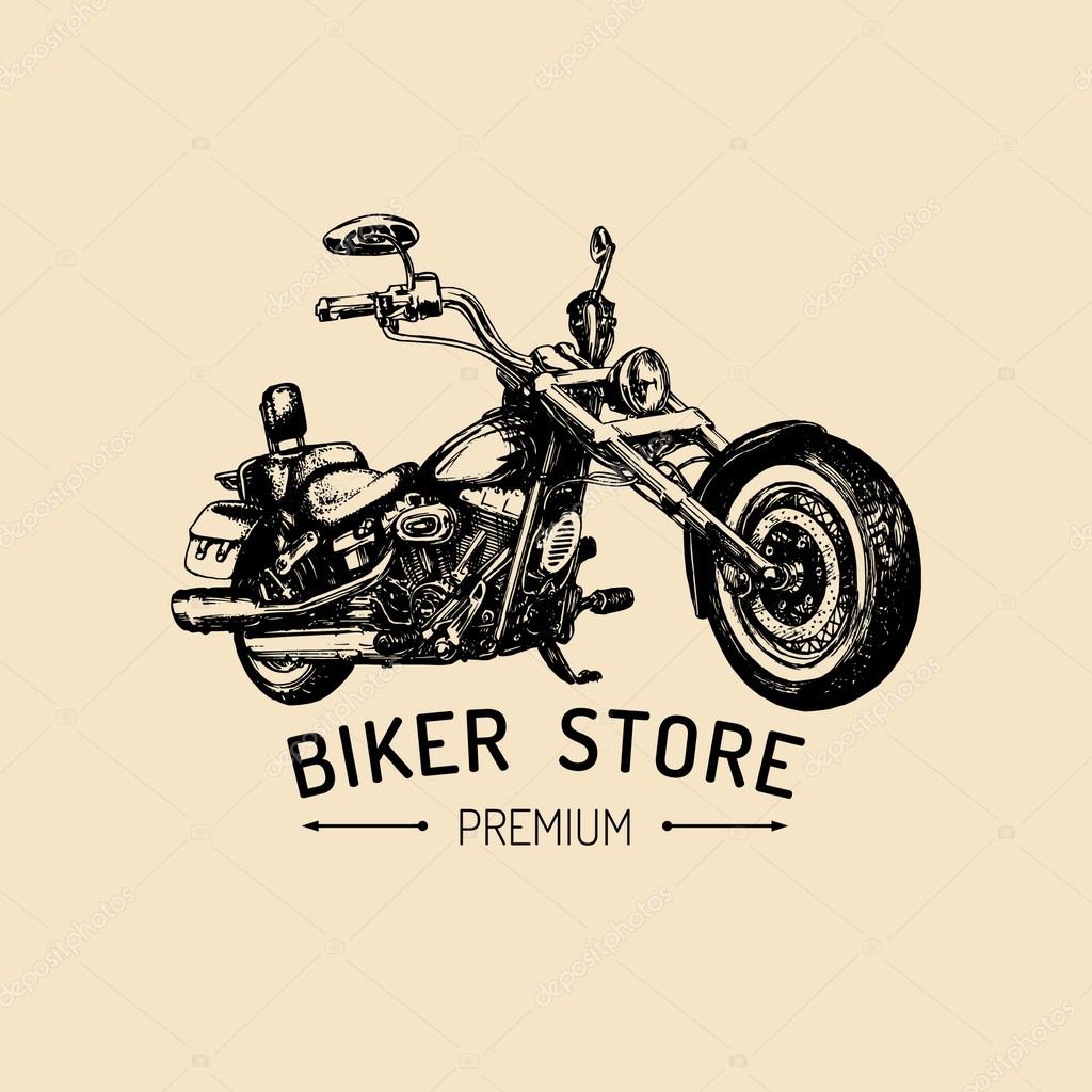 Custom bike logo. Chopper logo. Chopper sign. Motorcycle logo. Chopper garage logotype. Vector vintage biker logo. Chopper motorcycle logo. Motorbike. Custom motorcycle illustration