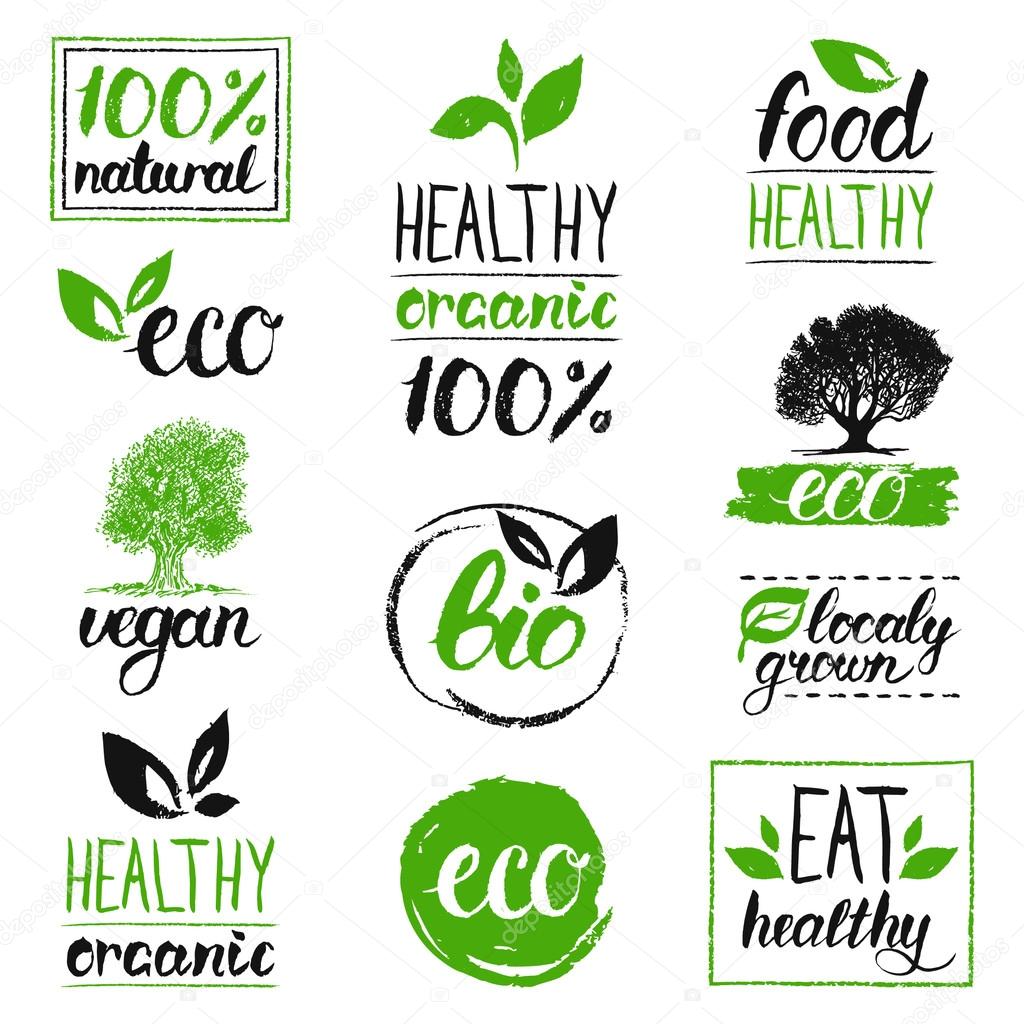 healthy eat retro logos set