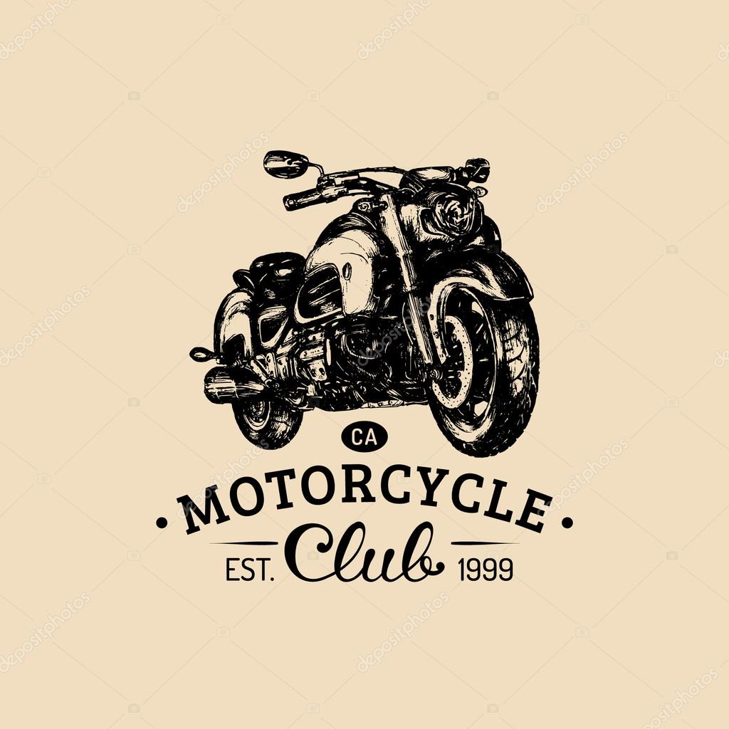 Custom bike logo. Chopper logo. Chopper sign. Motorcycle logo. Chopper garage logotype. Vector vintage biker logo. Chopper motorcycle logo. Motorbike. Custom motorcycle illustration