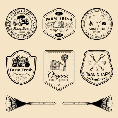 çiftlik taze Logotype Retro kümesi
