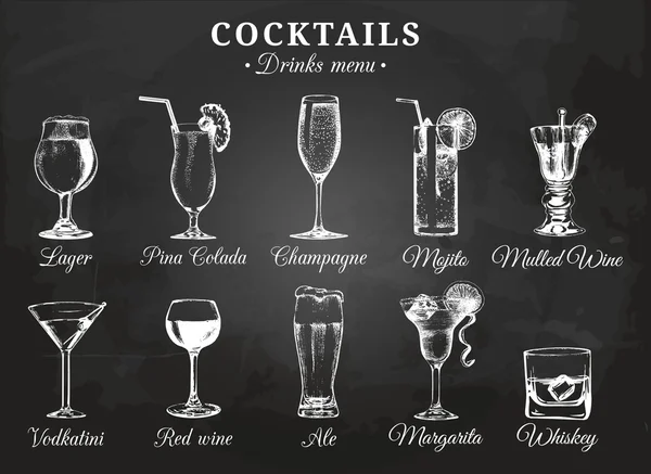 Ensemble de verres à cocktail croquis — Image vectorielle