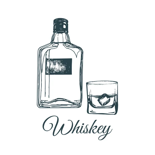 Whisky fles en glas. — Stockvector