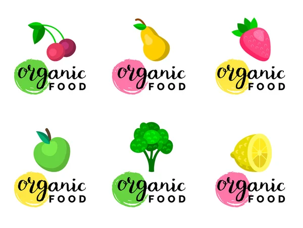 Conjunto de logotipo alimentos orgânicos eco. —  Vetores de Stock