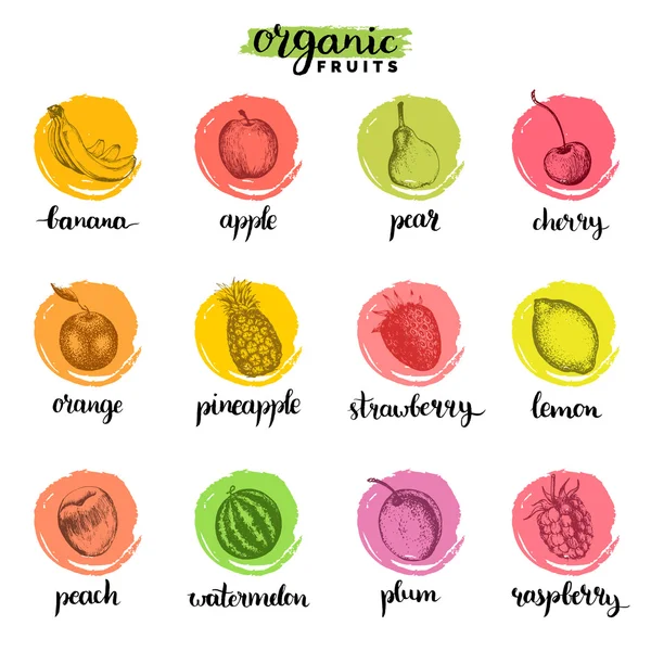 Frutti e bacche set icone — Vettoriale Stock