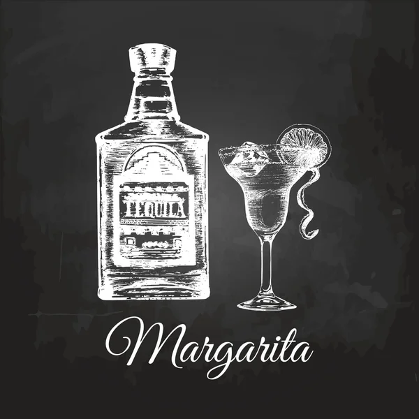 Tequila-Flasche und Margarita-Cocktail — Stockvektor