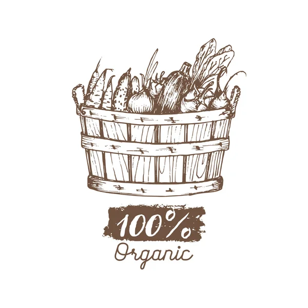Καλάθι με βιολογικά λαχανικά — Διανυσματικό Αρχείο