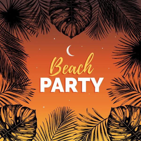 Vintage night beach party poster — Stock Vector