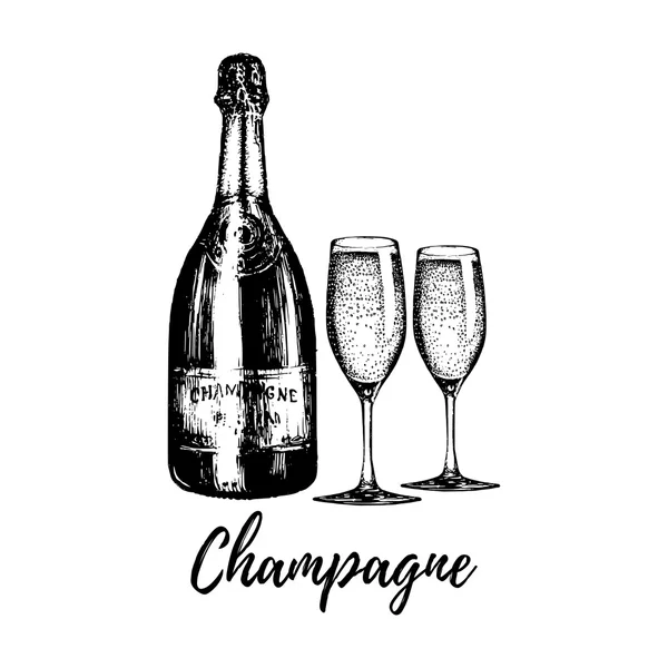 Champagnefles en glazen — Stockvector