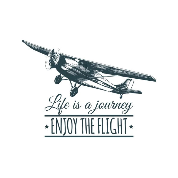 Travel logo with vintage airplane — Stock Vector