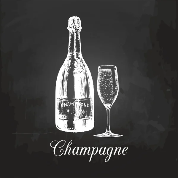 Бутылка шампанского и бокал — стоковый вектор